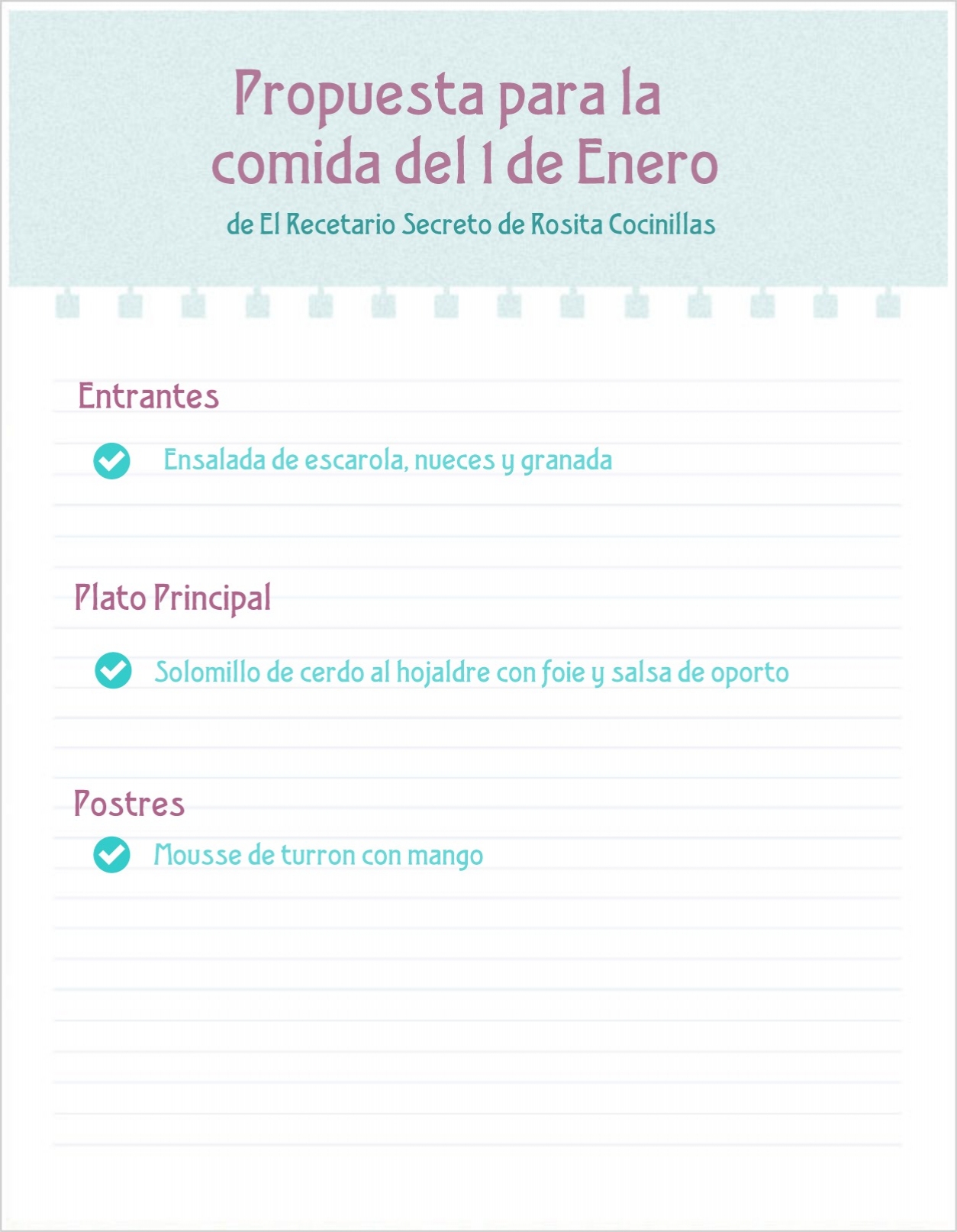 propuesta de menú para Año Nuevo